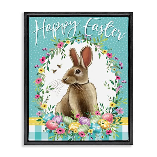 Stupell Industries Happy Easter Bunny Wreath Floating Frame Wall Art